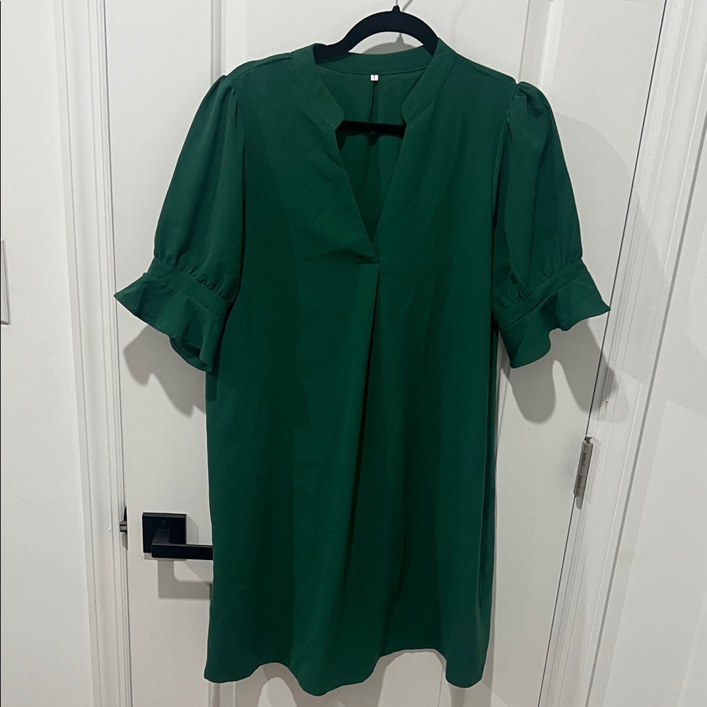 Elegant Green Puff Sleeve‎ Mini Dress